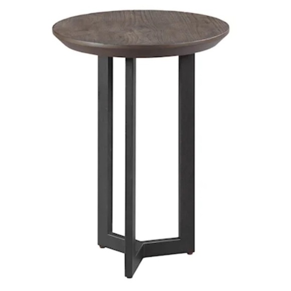 Contemporary Round‎ Chairside Table Wooden metal living room brown MCM - Picture 8 of 9